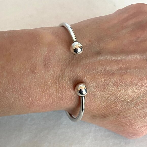 Sterling Silver 925 Thailand Removable Ball Bead Oval Cuff Charm Bracelet Sz 7 - Picture 12 of 16